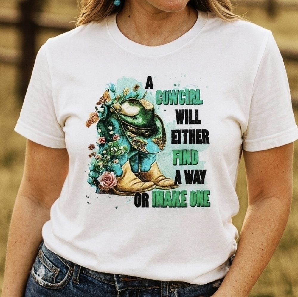 Cowgirl Graphic Tee Western Boots Hat Shirt Country Girl Rodeo Top Boho Western